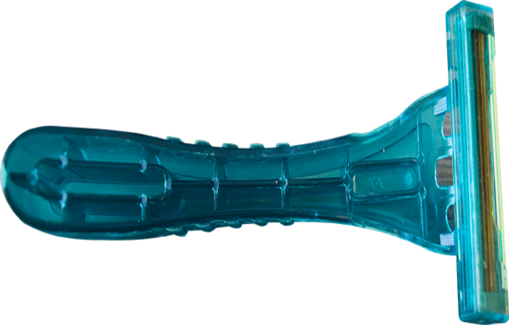 Mediflex disposable razor with blue plastic handle and protective cover for medical use